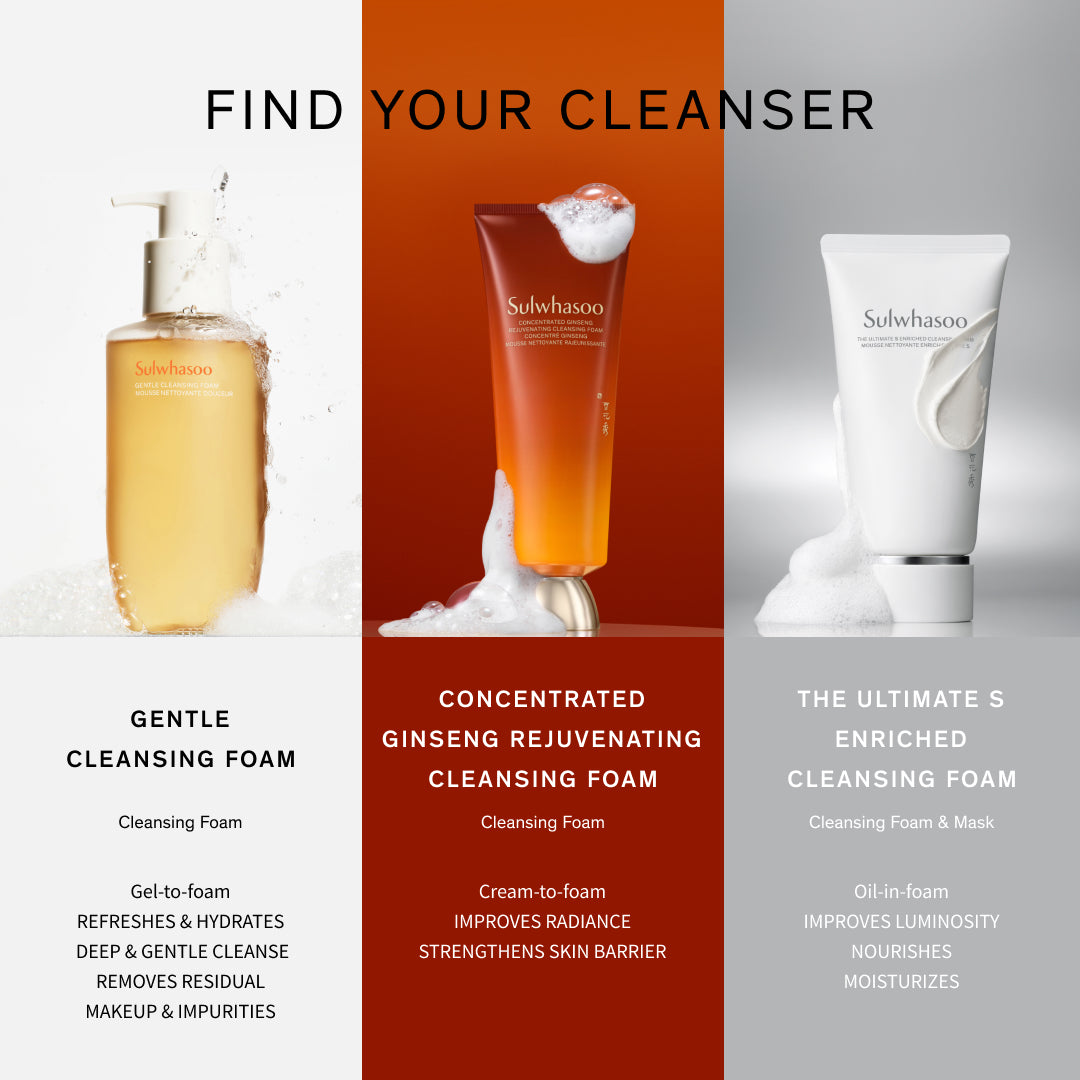Find Your Sulwhasoo Cleanser - Gentle Cleansing Foam, Concentrated Ginseng Rejuvenating Cleansing Foam, and The Ultimate S Enriched Cleansing Foam