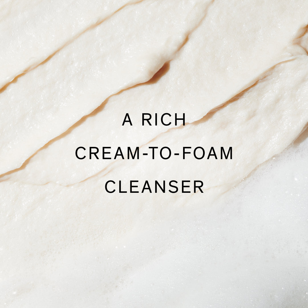Concentrated Ginseng Rejuvenating Cleansing Foam, texture swatch with text reading "a rich cream-to-foam cleanser"