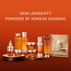 Enlarge image of Group shot of Concentrated Ginseng collection with white text above reading &amp;#39;SKIN LONGEVITY POWERED BY KOREAN GINSENG&amp;#39;.