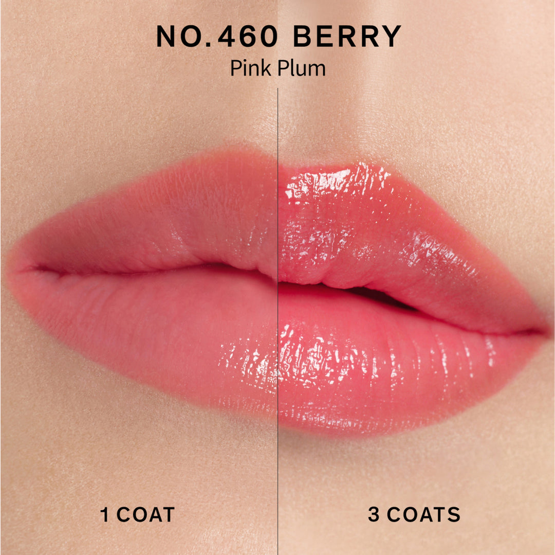 Lip swatch of one coat versus three coats of Perfecting Lip Color in shade 