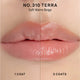 Enlarge image of Lip swatch of one coat versus three coats of Perfecting Lip Color in shade NO.310 Terra
