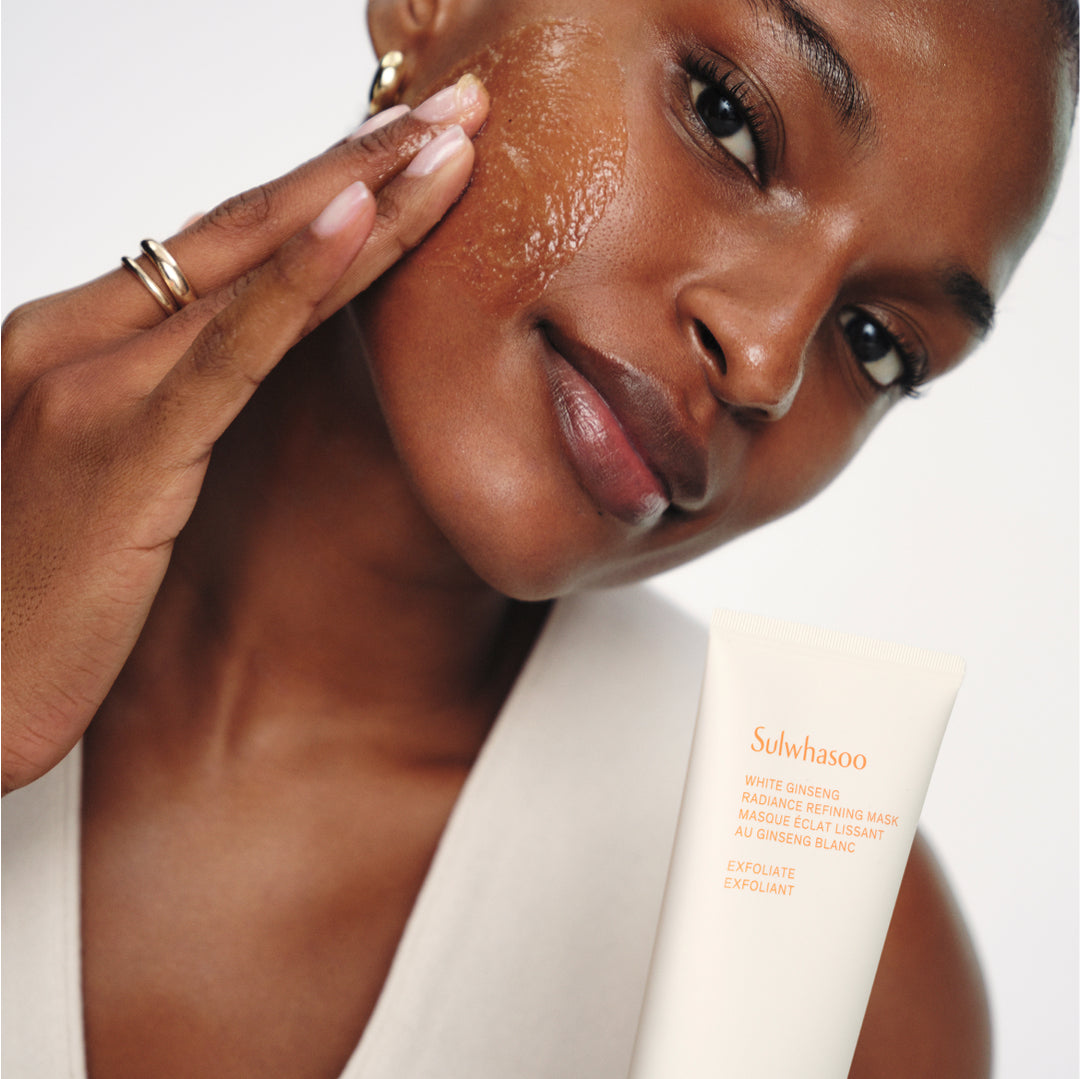 Sulwhasoo White Ginseng Radiance Refining Mask, Skincare Face Mask, model applying mask to face