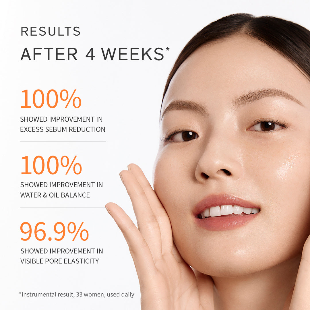 Advertisement showing a woman's face with skincare results after 4 weeks.