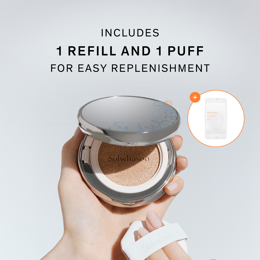 Sulwhasoo Perfecting Cushion, includes 1 refill and 1 refill for easy replenishment