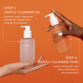 Sulwhasoo Gentle Cleansing Oil, Sulwhasoo Gentle Cleansing Foam, korean oil cleanser, facial cleanser, hands holding product, two step cleansing routine