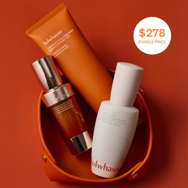 Sulwhasoo, Ginseng Winter Revival Bundle, three products in amber tray